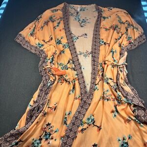 Xhilaration Peach Floral Kimono Cardigan M L Lightweight Bohemian